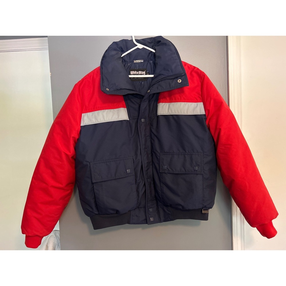 Vintage White Stag Mens XL Down Filled Ski Jacket Retro Alpine Gorpcore Navy Red